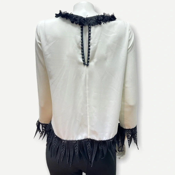 Jeff GALLANO ivory blouse with‎ feather fringe trim - Picture 3 of 6